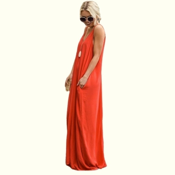 Maxi Dress Beach Party Dress Pull-On with Pockets, Flowy, Sexy, Women’s … - Picture 1 of 9